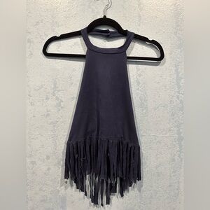 Fringe Halter Top in Dark Blue